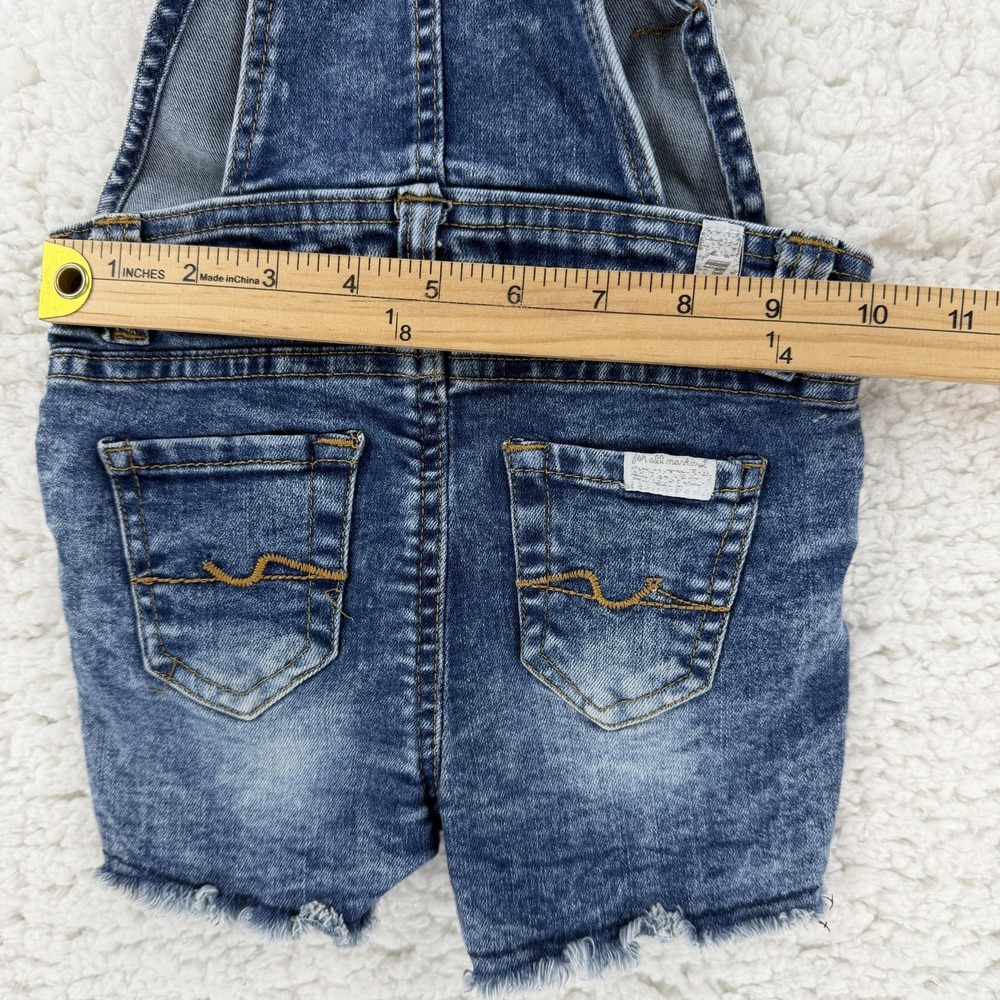 7 For All Mankind Overalls Shorts Toddler 3T Blue Denim Bib Raw Hem Stretch - Picture 6 of 9